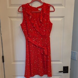 LOFT Red Floral Midi Dress
